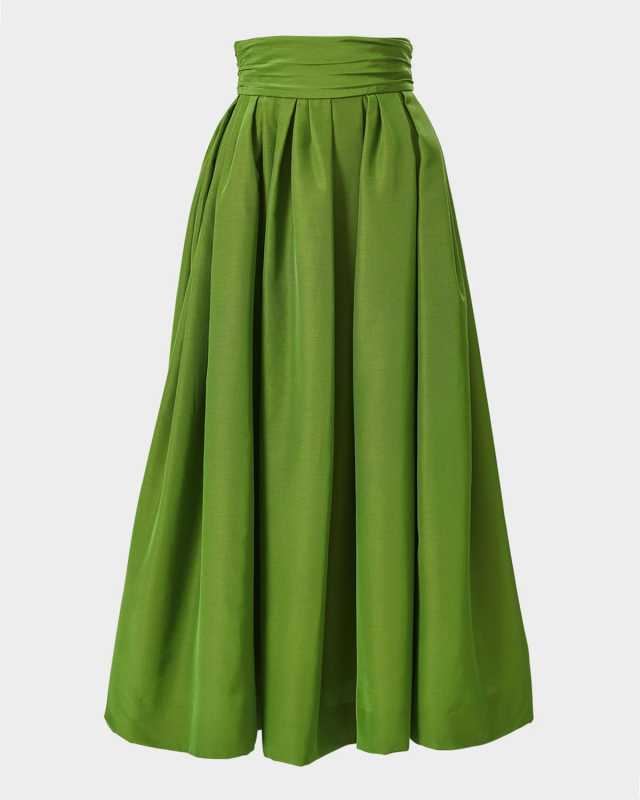 Cummerbund-Waist Pleated Midi Skirt